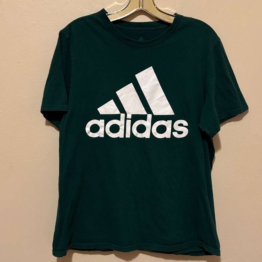 Adidas Men's Dark Green Tee with White Logo